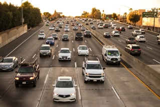 Cars driving down a freeway