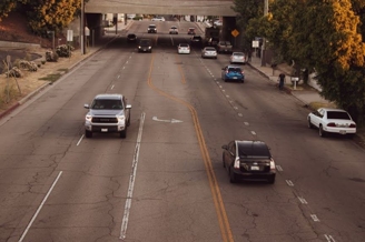 Car driving down a freeway